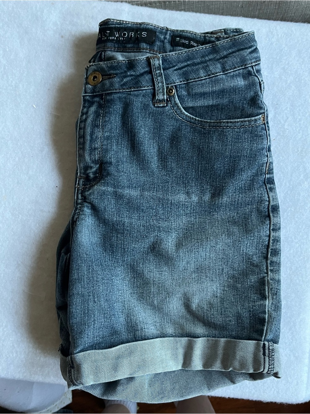 Light Wash Denim Rolled-Hem Shorts